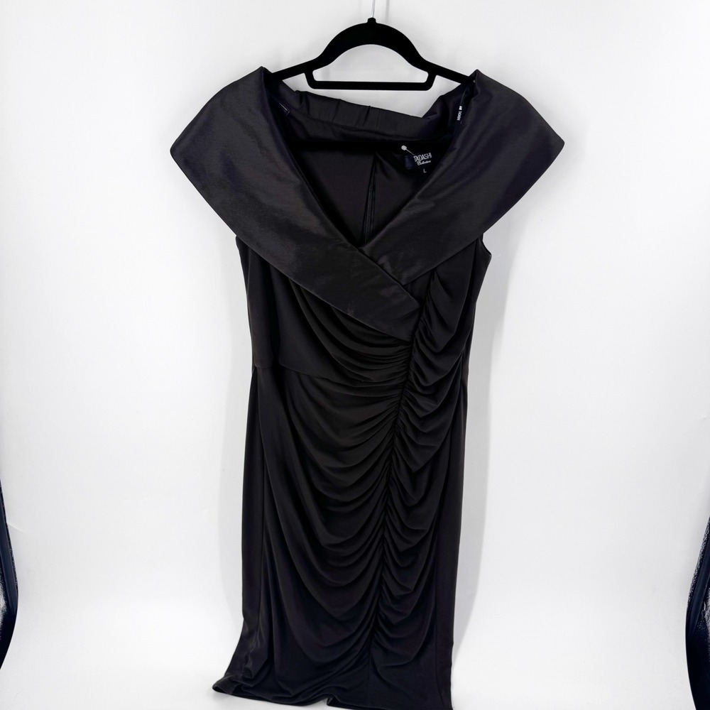 Tadashi Collection Black Off The Shoulder Ruched Cocktail Dress Size L